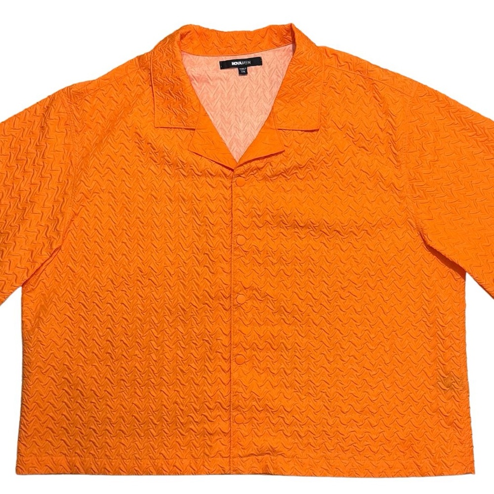 Fashion Nova Men’s Textured Button-Up Shirt in Bright Orange | XXL